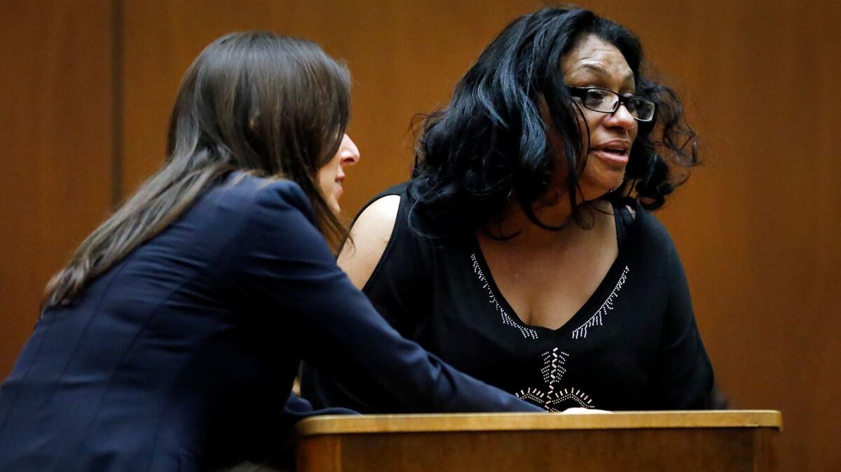 Enietra Washington, right, in court in 2015 with Deputy District Attorney Beth Silverman.