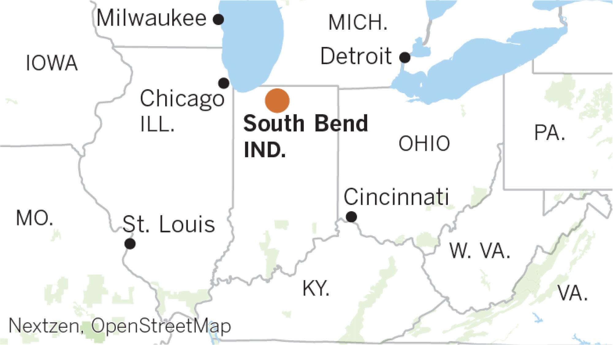 Locator map of South Bend, Indiana