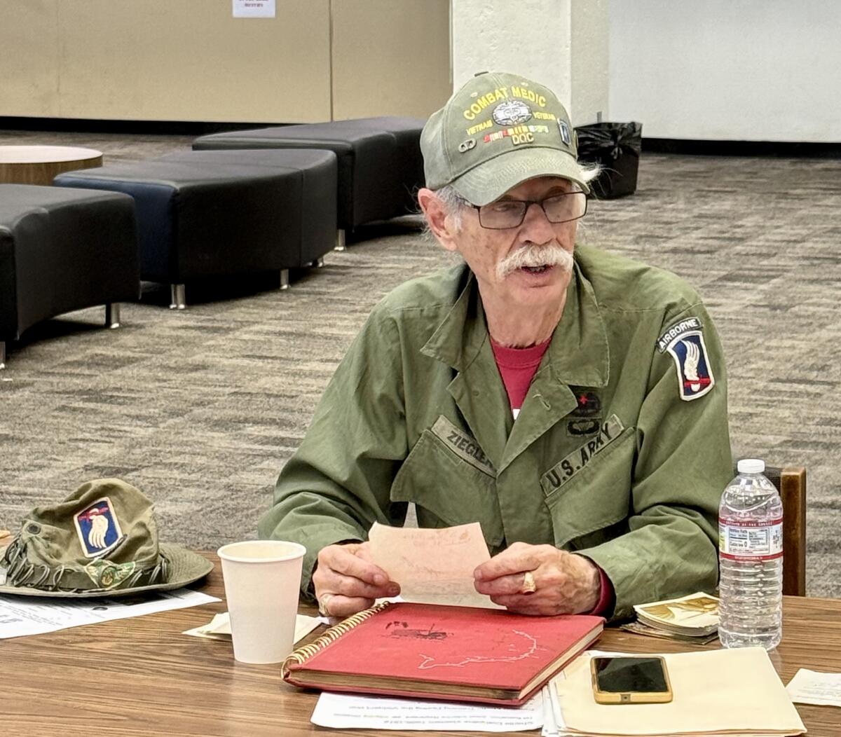 Wallace “Wally” Ziegler speaks to students ahead of Memorial Day.