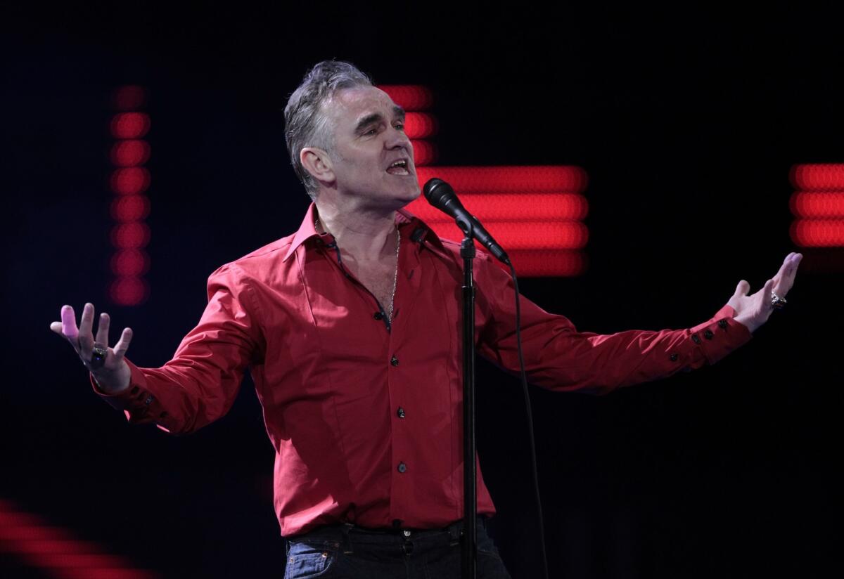 British singer Morrissey performs in 2012 at the Vina del Mar International Song Festival in Chile. A savage review of Morrissey's best-selling memoir won Britain's Hatchet Job award Tuesday for the year's most cutting book review.