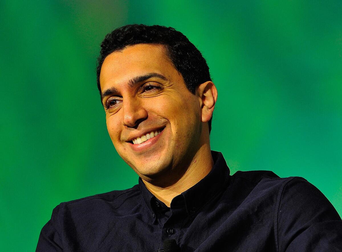Tinder's co-founder and chief executive, Sean Rad, speaks onstage at TechCrunch Disrupt in San Francisco in September. Tinder said Tuesday that it is recruiting a successor to Rad, who will become president.