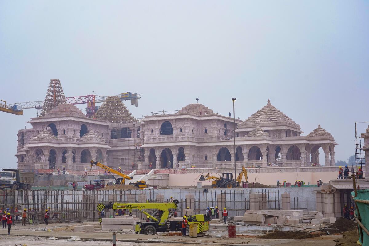 The Ram Mandir, a massive Hindu temple, under construction