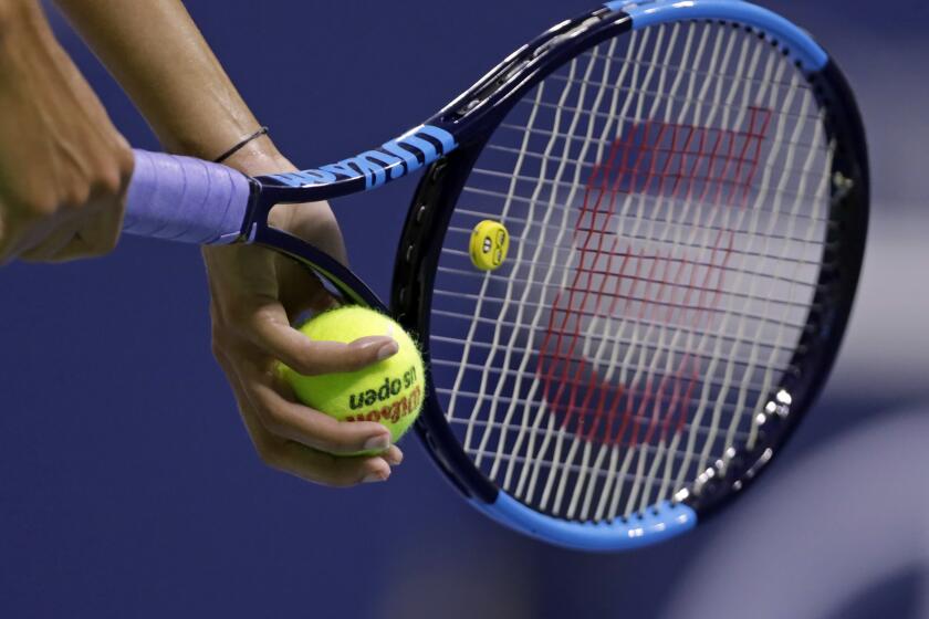 A tennis player serves during a match at the U.S. Open tennis tournament Wednesday, Sept. 5, 2018, in New York. Saudi Arabia’s move into tennis will now include a multiyear deal to sponsor the WTA women’s rankings. The WTA released word of its partnership agreement with Saudi Arabia’s Public Investment Fund (PIF) on Monday, May 20, 2024, a move that follows last month’s news that the kingdom will host the tour’s season-ending championships in Riyadh starting this year and February’s announcement that it will sponsor the ATP men’s rankings. (AP Photo/Adam Hunger, File)