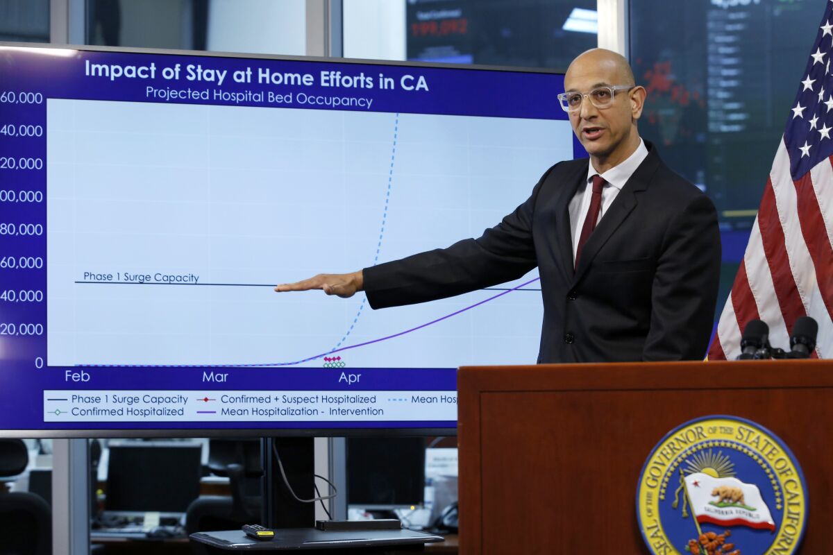 Dr. Mark Ghaly, California's secretary of  Health and Human Services, with a chart. 