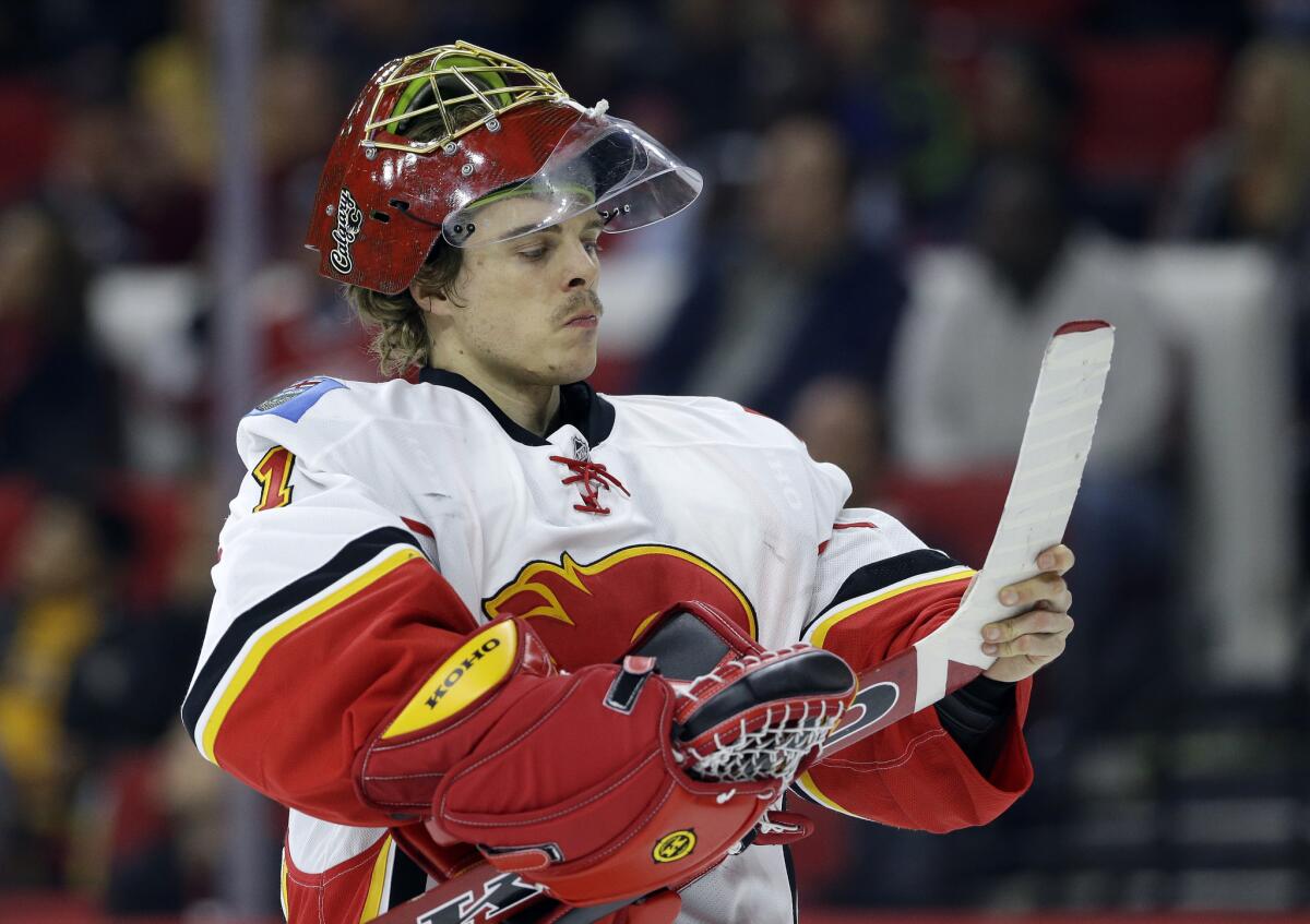 Flames goaltender Jonas Hiller will face his former team, the Ducks, on Tuesday night in Calgary.