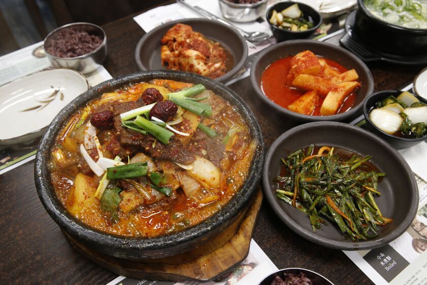 A short rib stew, galbi jjim, is a popular order at Sun Nong Dan in Koreatown.