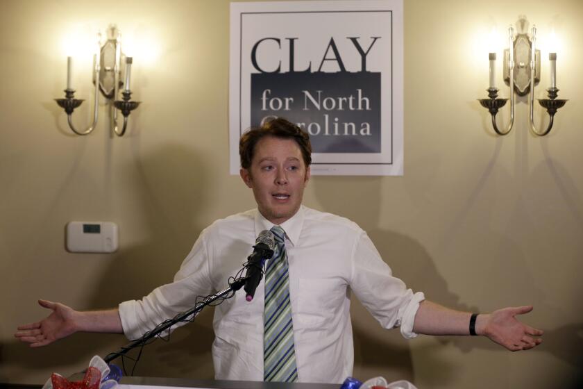 Clay Aiken speaks to supporters during an election night watch party in Holly Springs, N.C.
