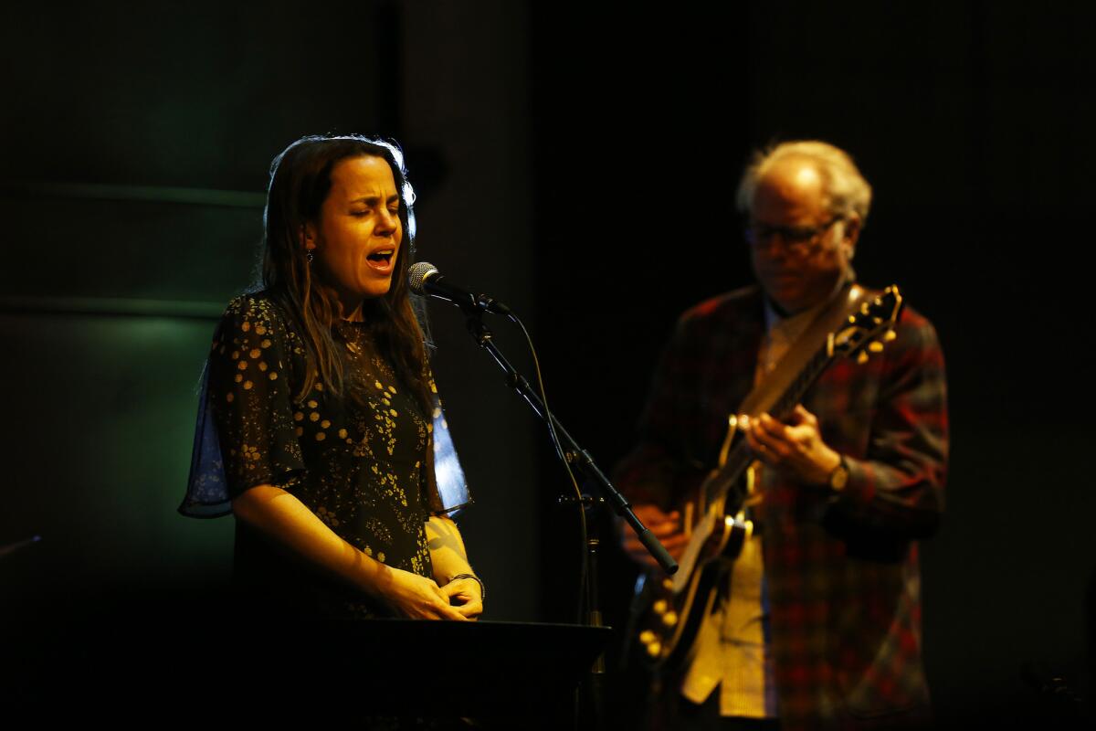 Petra Haden performs with guitarist Bill Frisell on Thursday night at the Skirball Cultural Center in Los Angeles.
