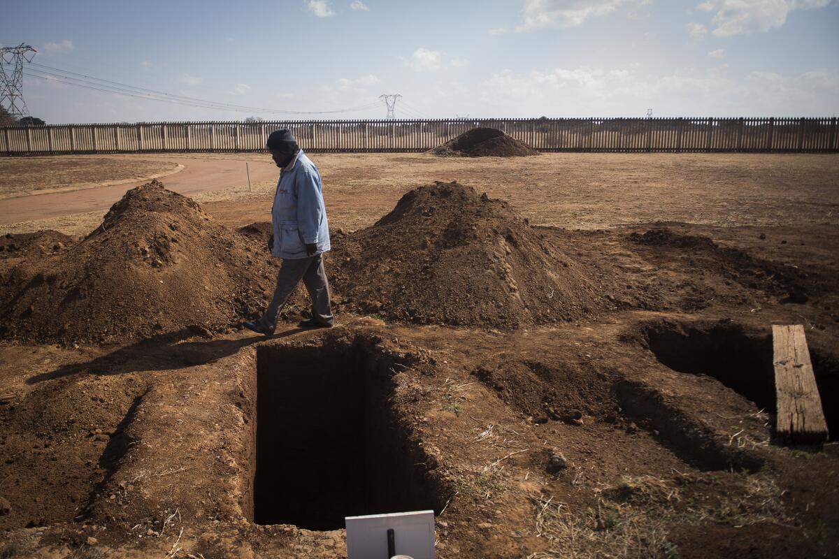 Freshly dug graves at the Honingnestkrans Cemetery in South Africa
