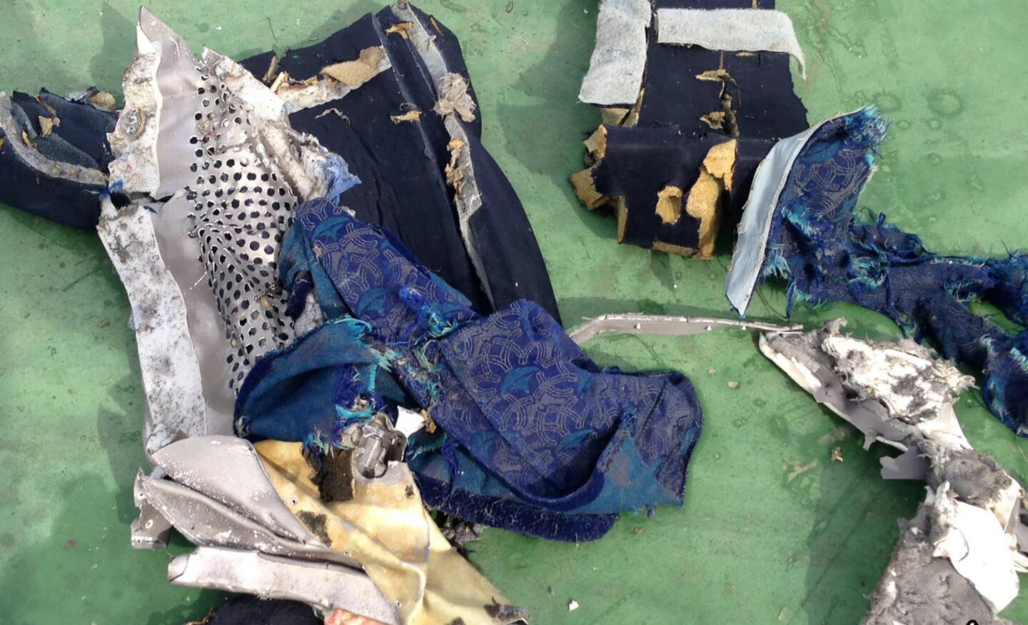 A photo on the official Facebook page of the Egyptian military spokesperson reportedly shows EgyptAir crash debris.