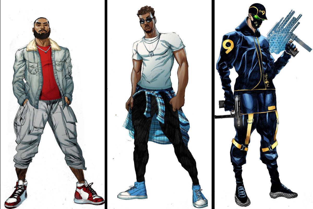 Drawings of three Blood Syndicate characters