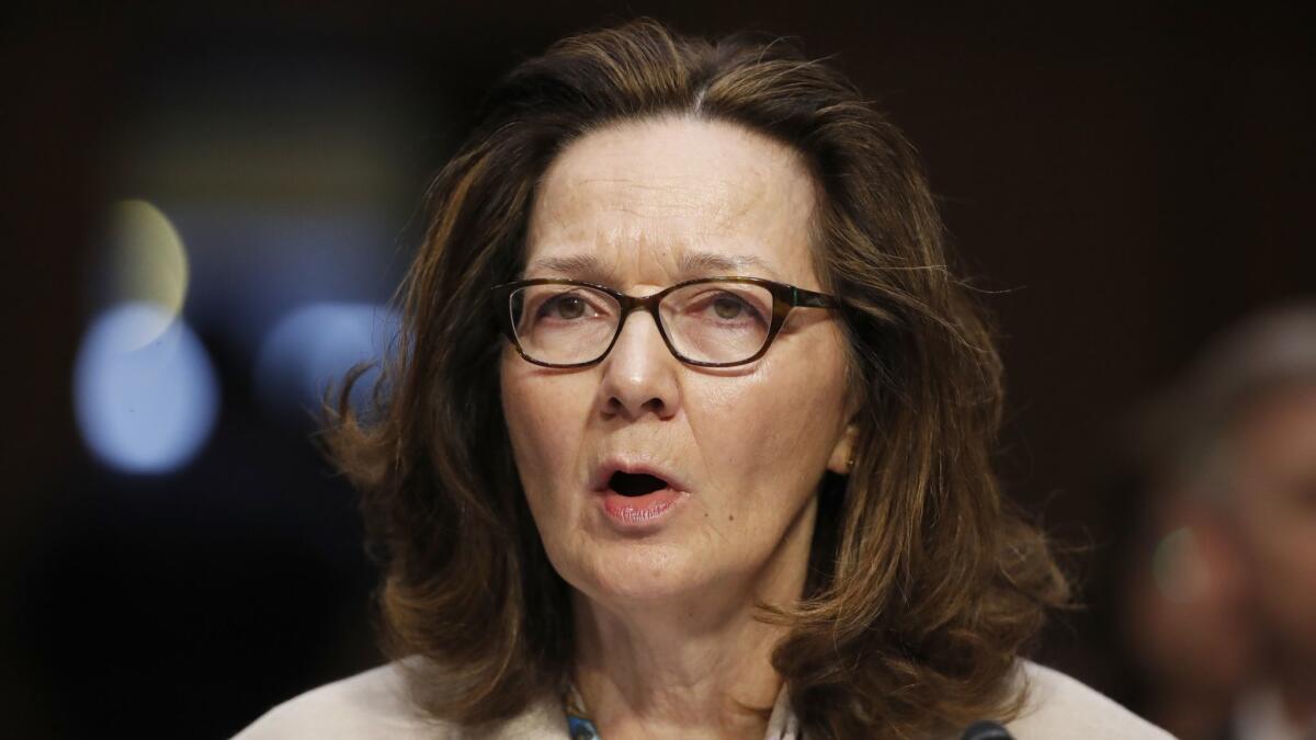 Gina Haspel testifies during a confirmation hearing of the Senate Intelligence Committee on Capitol Hill in Washington.
