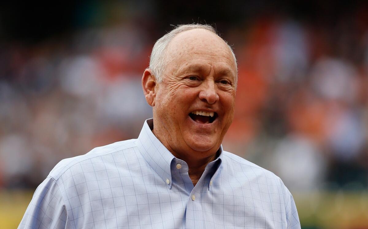 Baseball legend Nolan Ryan waits on the field before the start of a game between the New York Yankees and the Houston Astros on April 1.