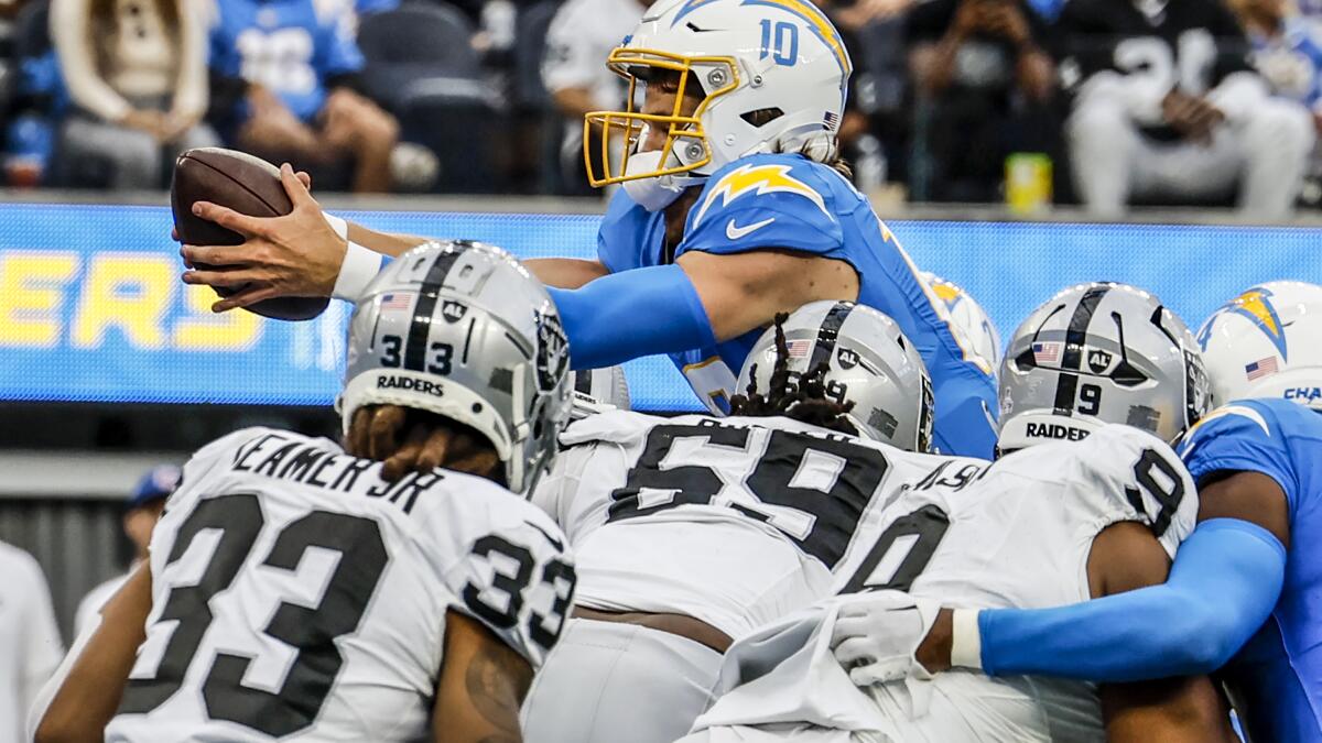 Asante Samuel Jr. pick helps Chargers hold on to beat Raiders - Los Angeles  Times