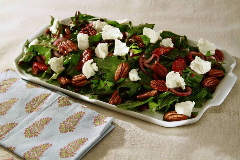 Recipe: Salad of dandelion greens, blood oranges, goat cheese and pecans