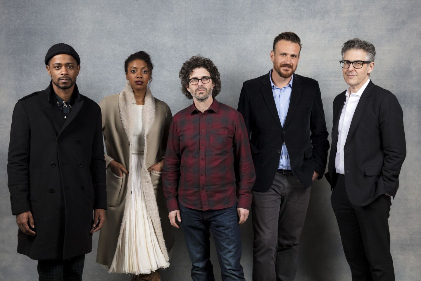 Actor Lakeith Stanfield, actress Condola Rashad, director Joshua Marston, actor Jason Segal and producer Ira Glass, from the film "Come Sunday."