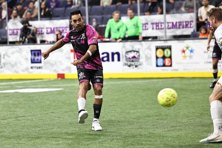 Empire Strykers midfielder Marco Fabian takes a shot during a match against the Baltimore Blast on Dec. 15, 2023.