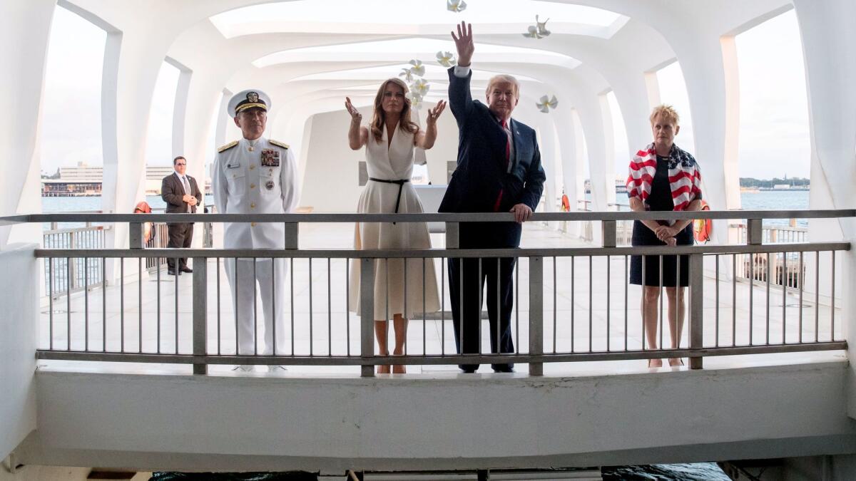 President Trump and First Lady Melania Trump visit the USS Arizona memorial.