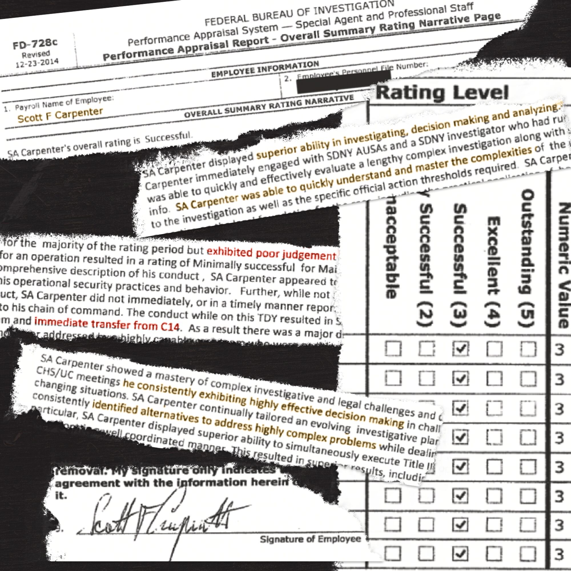An illustration from documents of Scott Carpenter's 2017 performance review.
