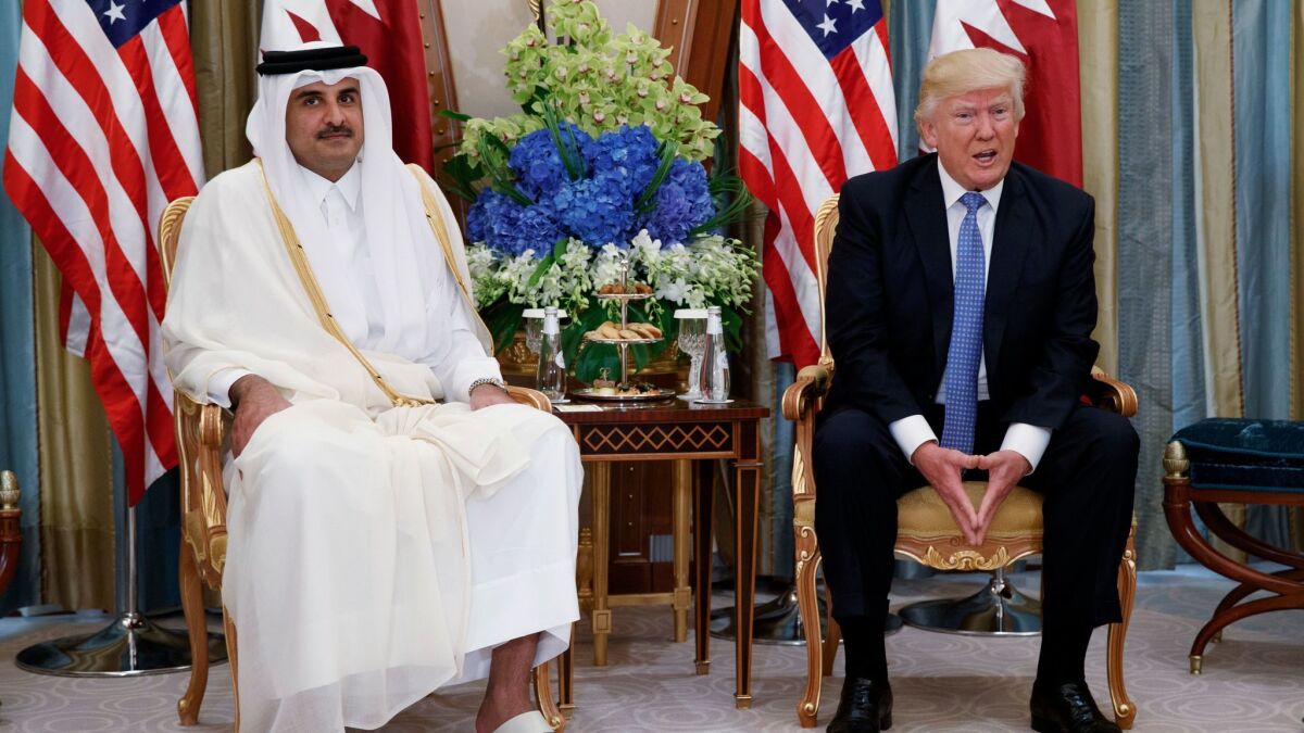 President Donald Trump holds a bilateral meeting with Qatar's Emir Sheikh Tamim Bin Hamad Al-Thani, in Riyadh, Saudi Arabia on May 21.