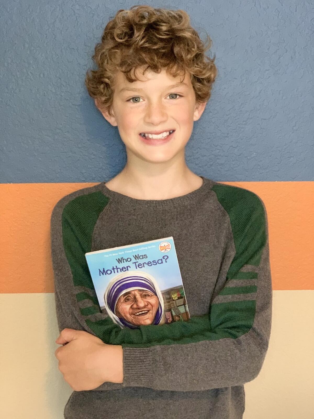 Quade Kelley, an Encinitas fifth-grader, was one of 10 recent winners in the Who Was? History Bee contest.