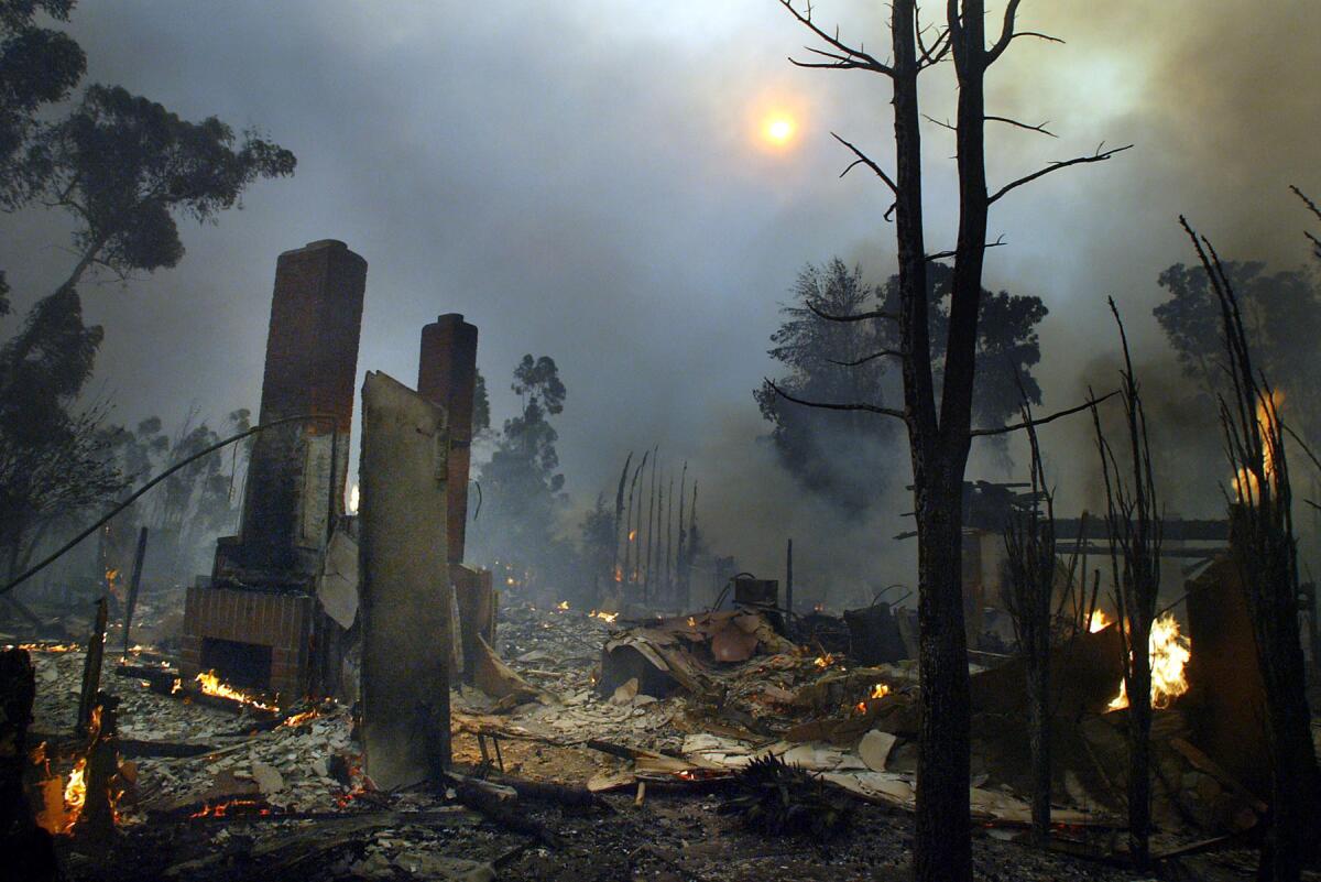 Burnt buildings from the Cedar fire in 2003.