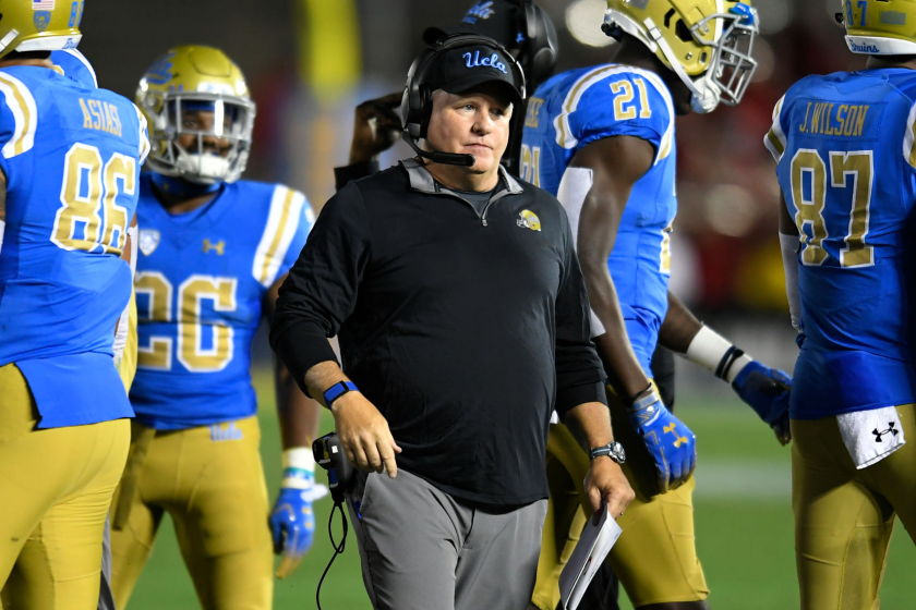 PASADENA, CA - OCTOBER 26: Chip Kelly head coach UCLA Bruins during a fourth quarter time out.