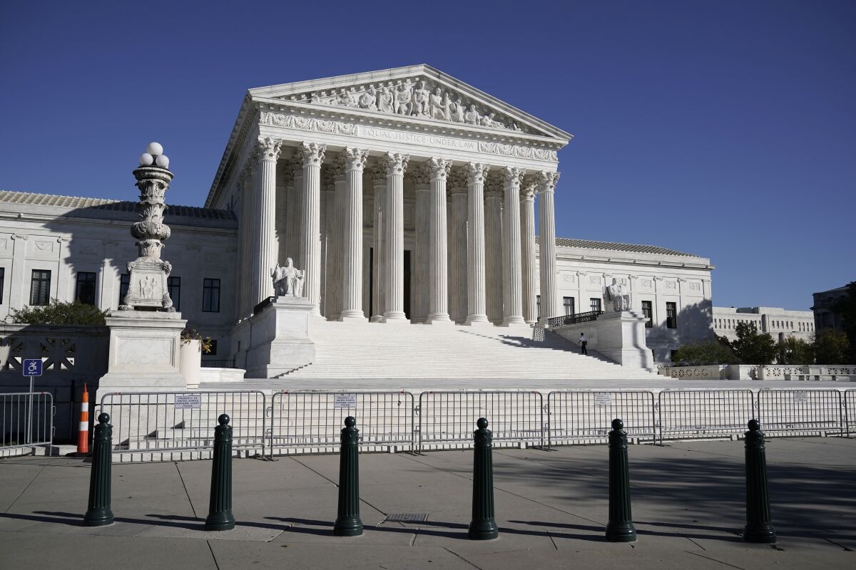 FILE - In this Nov. 4, 2020 photo, The Supreme Court in Washington. (AP Photo/J. Scott Applewhite)