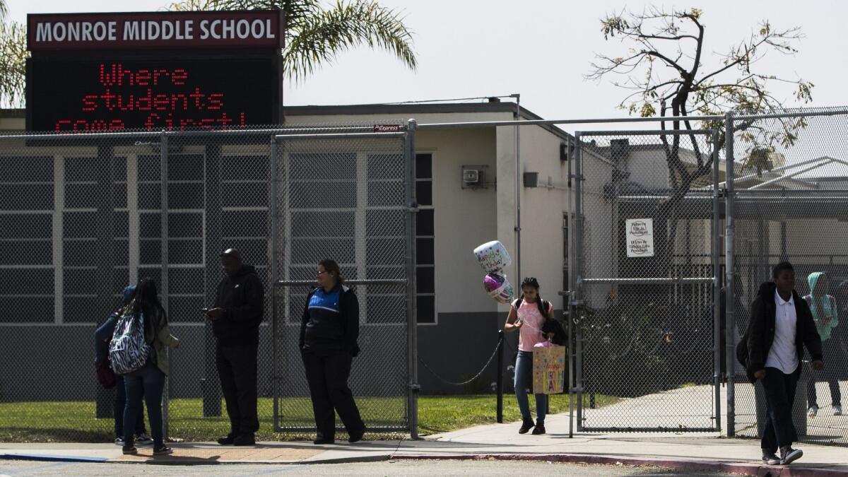 Students leave school in Inglewood, Calif. on April 5.