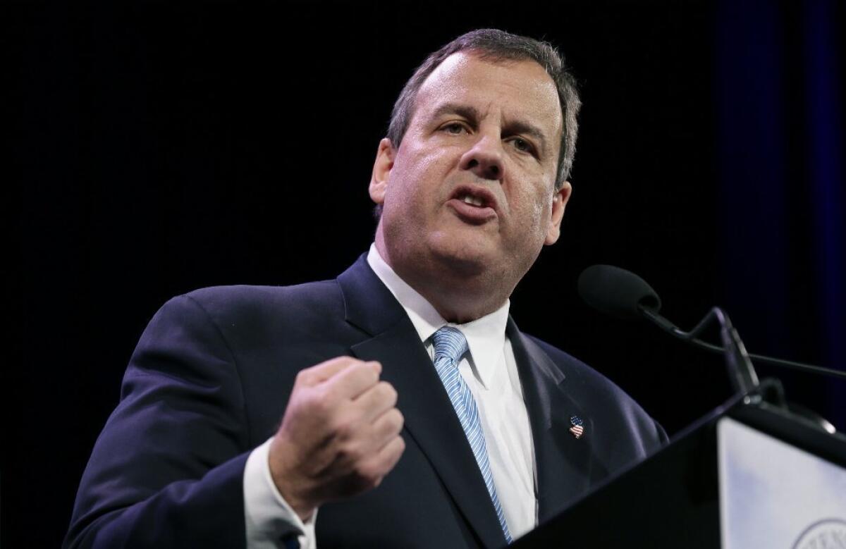 New Jersey Gov. Chris Christie speaks during the Freedom Summit in Des Moines on Jan. 24. On Monday, he was in the news for his comments about childhood vaccination.