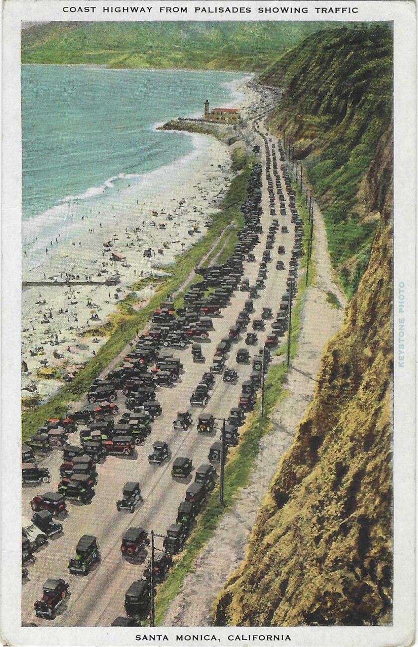 Cars stretch out along Coast Highway as far as the eye can see