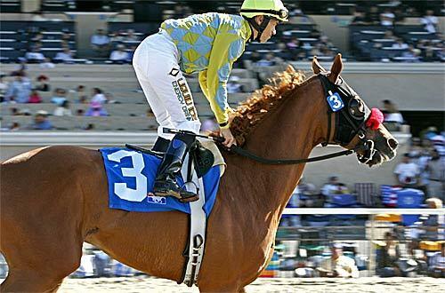 A jockey stands in the stirrups after one of the final races of the 2007 season at Del Mar. The coastal racetrack, 20 miles north of San Diego, has the highest average daily attendance of any track in California. Known as the place "where the turf meets the surf," Del Mar is preparing to open its new season on July 16.