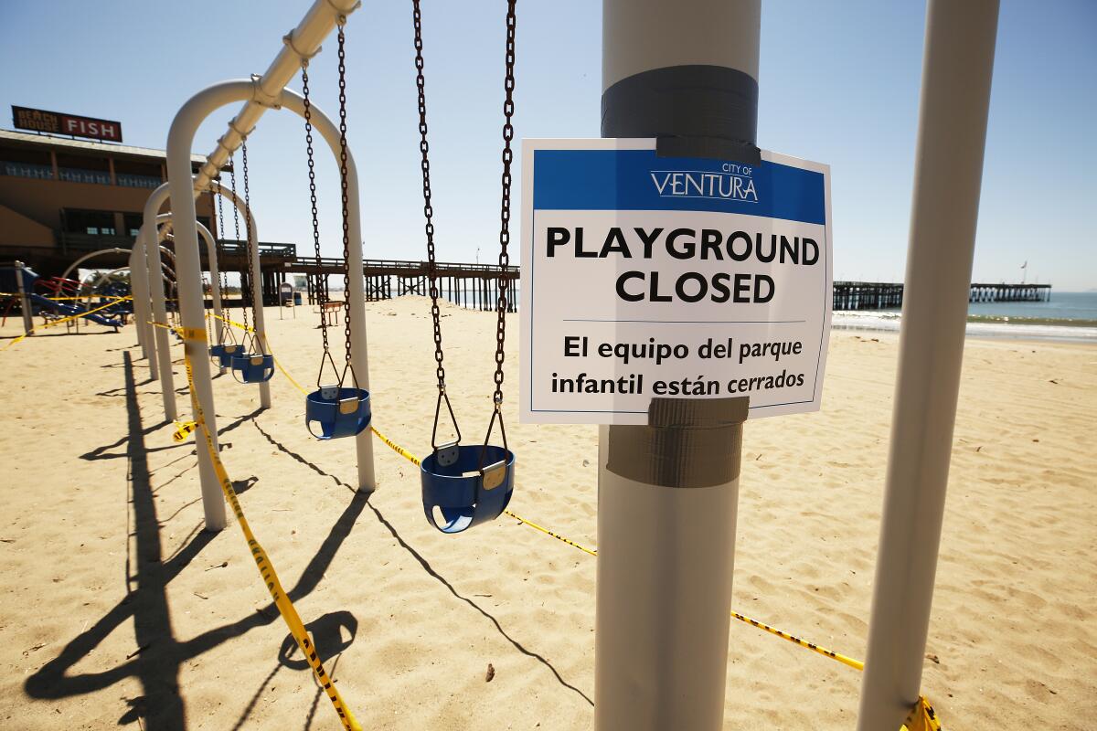 A beach playground in Ventura is closed because of the pandemic.