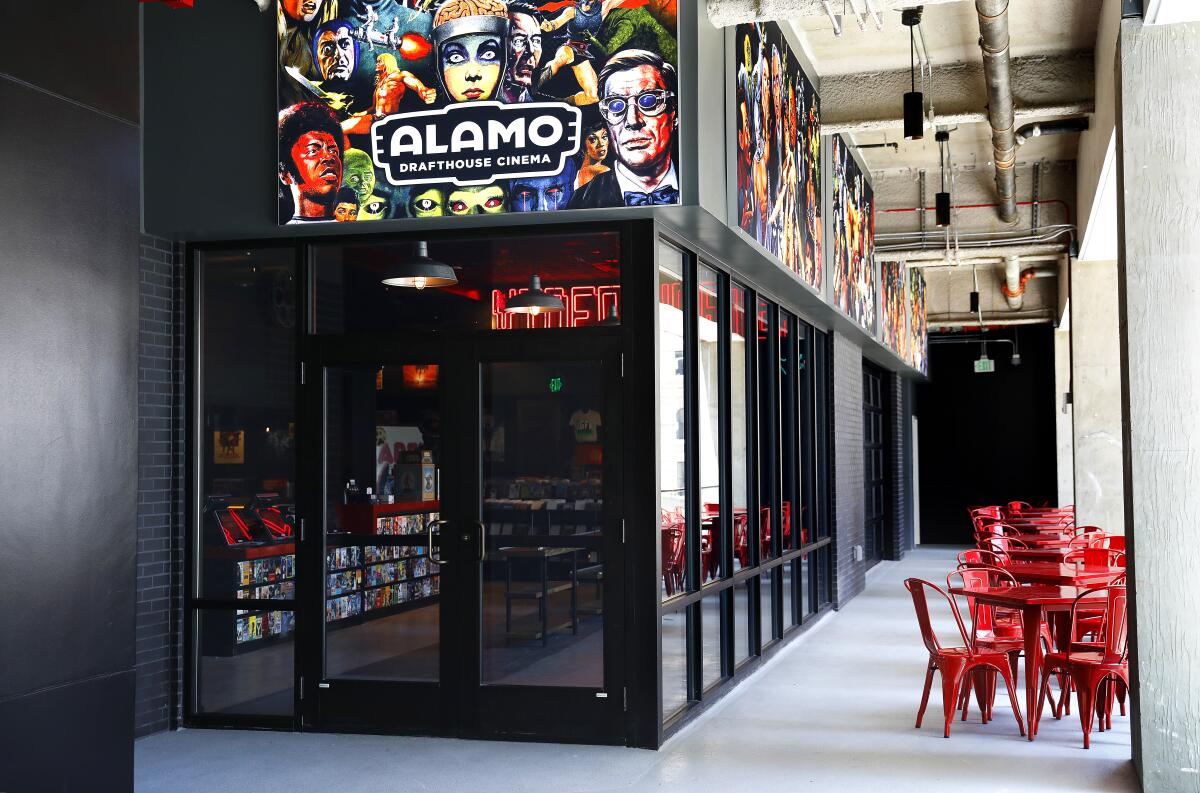 The entrance to the Alamo Drafthouse LA as part of The Bloc in downtown Los Angeles