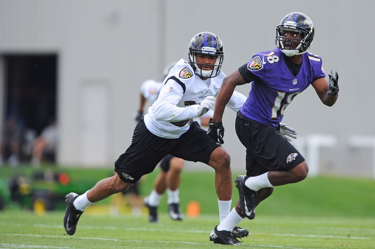 Jerry Rice Jr., right, tried out for but didn't sign with the Baltimore Ravens last weekend.