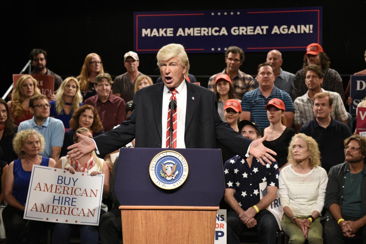 Alec Baldwin doing his impression of President Trump on "Saturday Night Live's" "Weekend Update: Summer Edition" in 2017.
