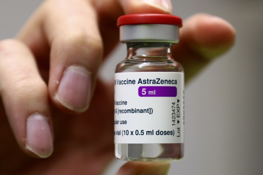 A vial of AstraZeneca's COVID-19 vaccine