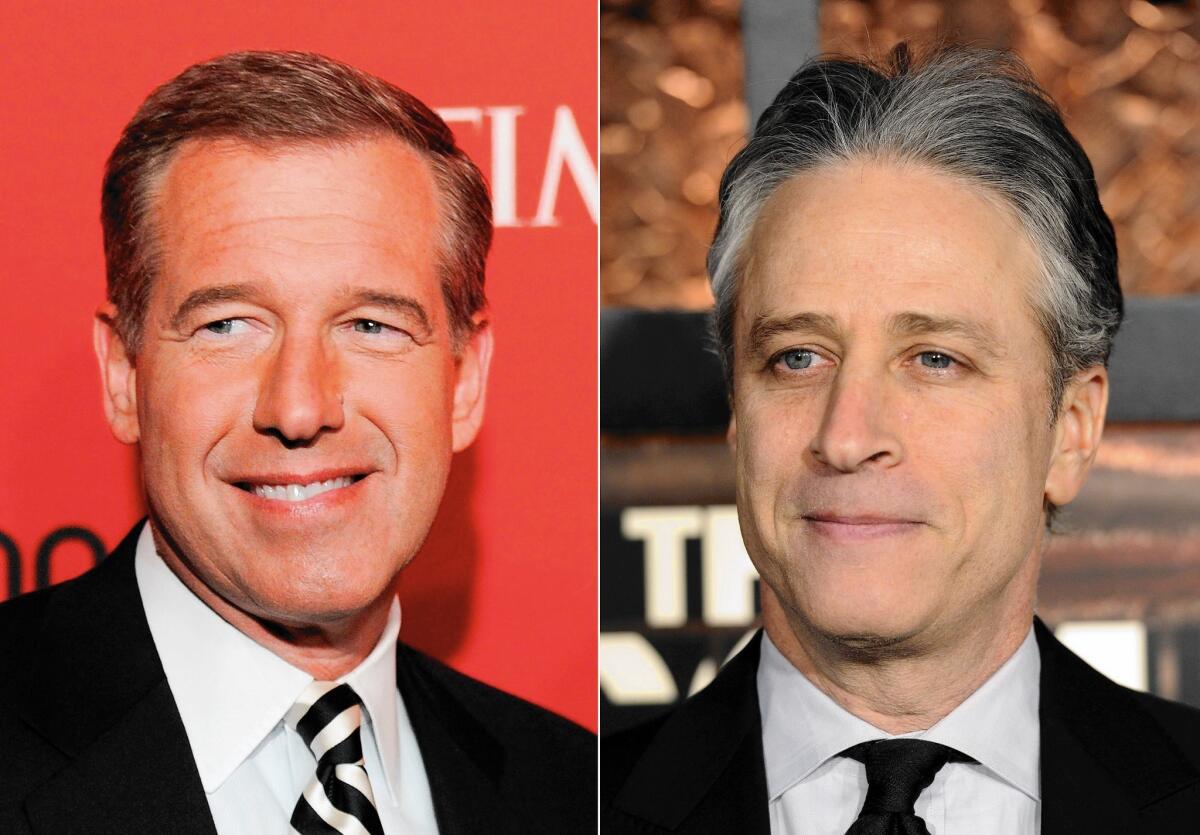 Speculation has focused on the futures of anchor Brian Williams, left, and host Jon Stewart.