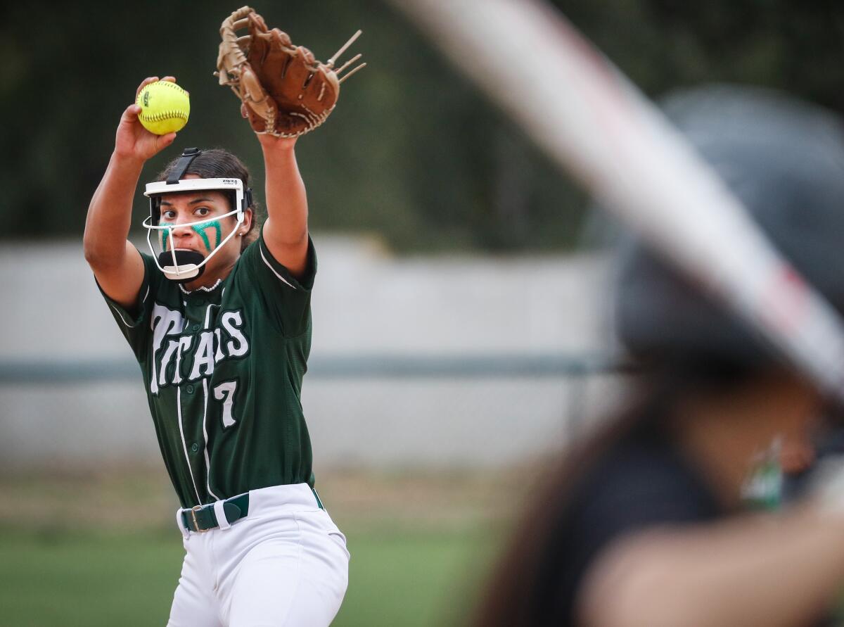 Poway's Mya McGowan pitches against Torrance during the CIF-Southern California regionals.