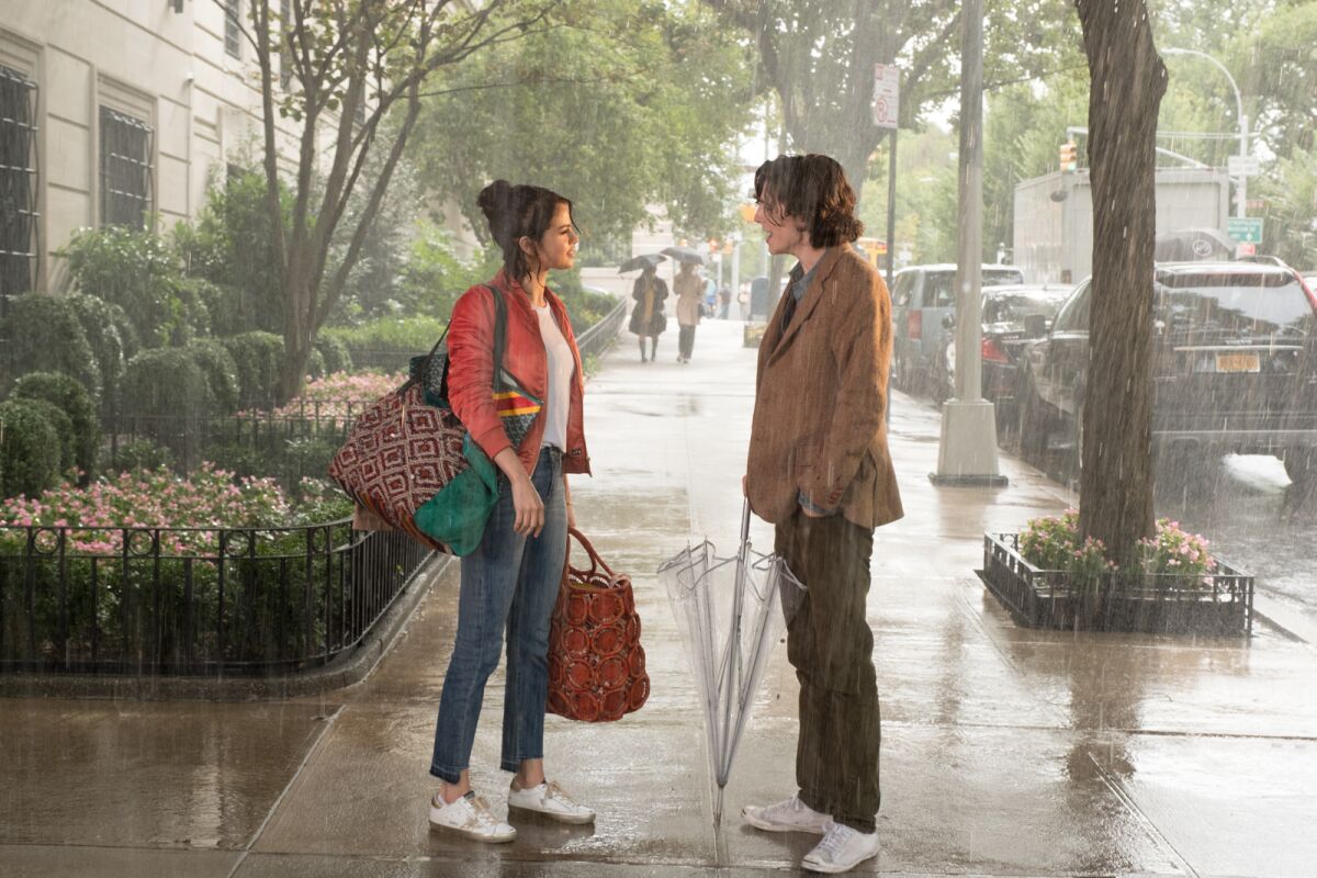 Timothée Chalamet and Selena Gomez in "A Rainy Day in New York."