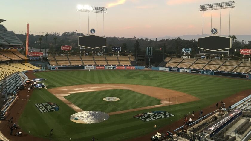 Dodger Stadium on Oct. 25, a day ahead of World Series Game 3 between the Los Angeles Dodgers and the Boston Red Sox.