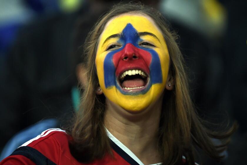 A supporter of Colombia cheers before the start of the 2015 Copa America football championship quarter-final match between Colombia and Argentina, in Viña del Mar, Chile, on June 26, 2015. AFP PHOTO / JUAN BARRETOJUAN BARRETO/AFP/Getty Images ** OUTS - ELSENT, FPG - OUTS * NM, PH, VA if sourced by CT, LA or MoD **