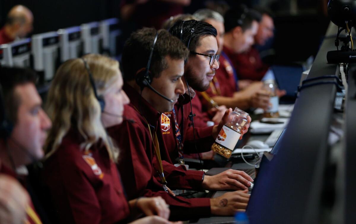 NASA engineers at the Jet Propulsion Laboratory in La Cañada Flintridge await the landing of the InSight spacecraft on Mars.