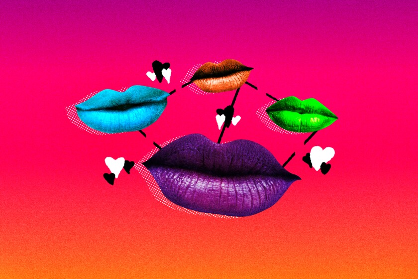 Illustration of lips and hearts.