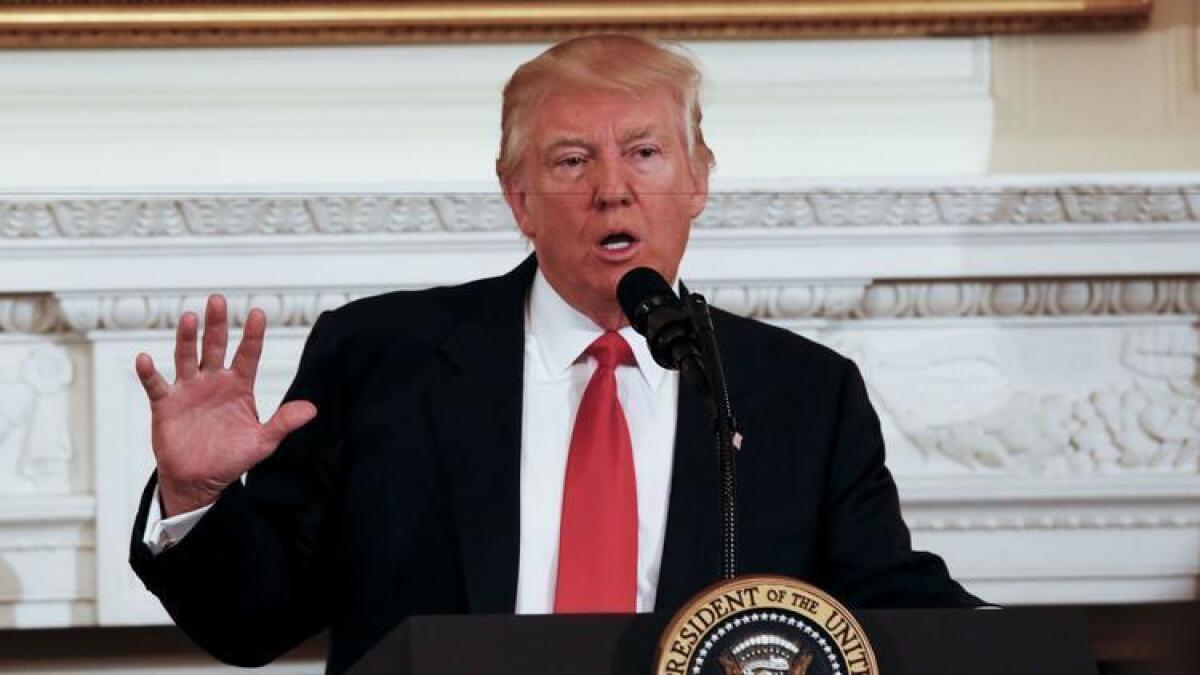 President Trump speaks to governors Monday at the White House.