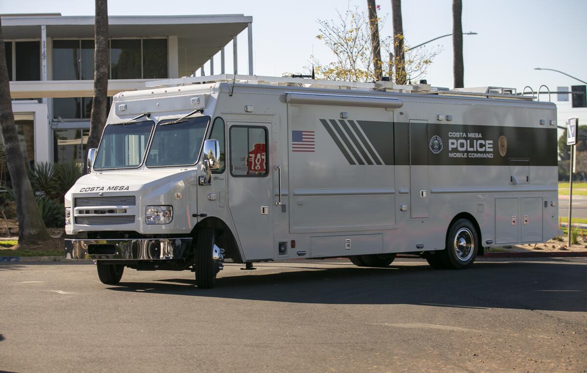 Costa Mesa Police Department's new mobile command vehicle, seen Thursday, may be deployed to major disasters and events.