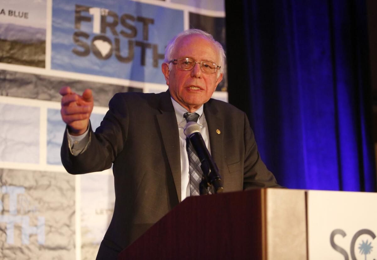 Democratic presidential candidate Sen. Bernie Sanders (I-Vt.), speaks during the First in the South Dinner at the Charleston Mariott Saturday.