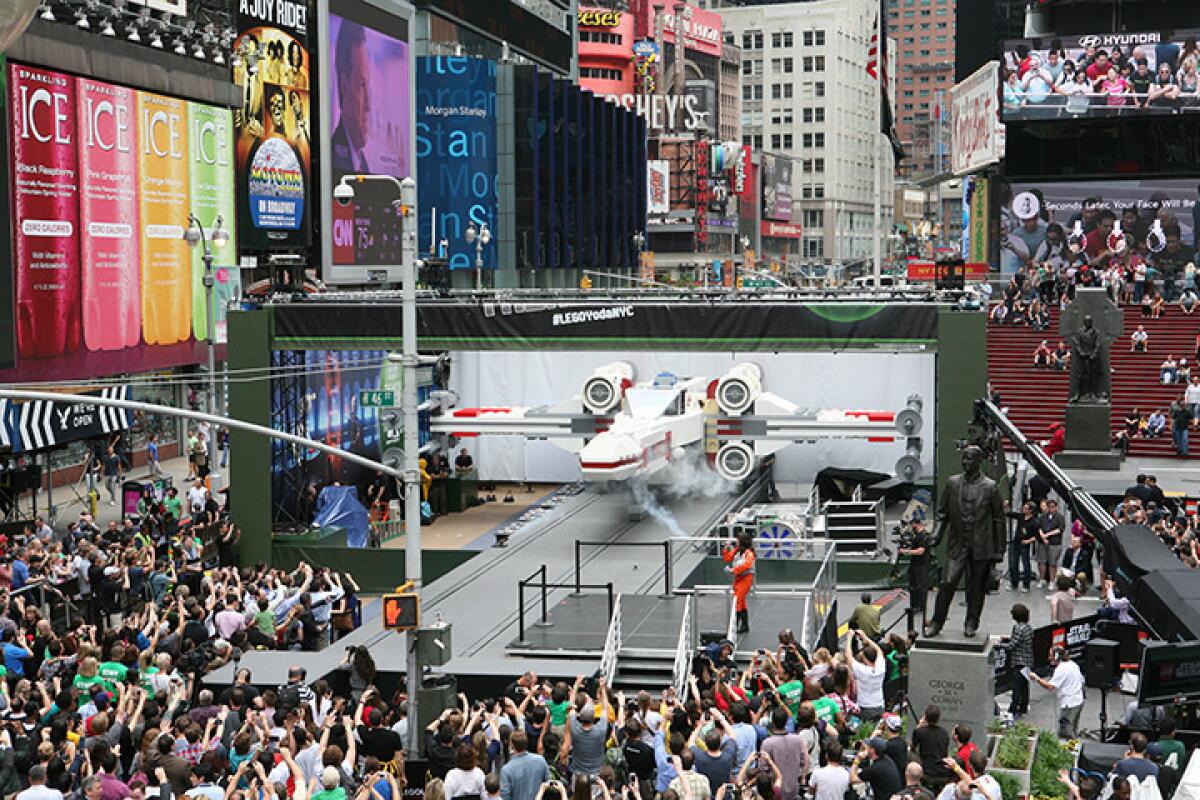The world's largest Lego model is unveiled in Times Square.
