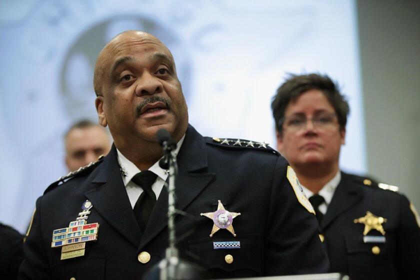 CHICAGO, ILLINOIS - FEBRUARY 21: Chicago Police Superintendent Eddie Johnson speaks during a press conference at Chicago police headquarters about the arrest of Empire actor Jussie Smollett on February 21, 2019 in Chicago, Illinois. According to Johnson, Smollett arranged the homophobic, racist attack against himself in an attempt to raise his profile because he was dissatisfied with his salary. (Photo by Scott Olson/Getty Images) ** OUTS - ELSENT, FPG, CM - OUTS * NM, PH, VA if sourced by CT, LA or MoD **