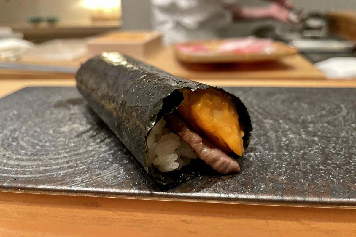 Wagyu and uni handroll from Sushi Tama.